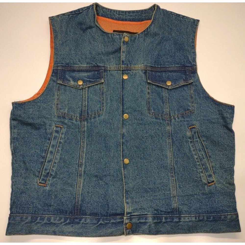 Xelement Advanced Motorcycle Gear Mesh Lined Stone Wash Denim Vest Men's 3XL EUC